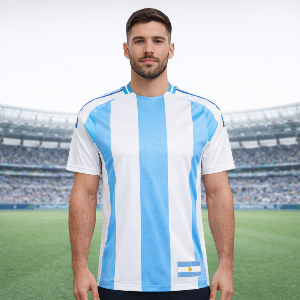 Argentina Men’s Football Home Jersey – Breathable Short Sleeve Performance Tee