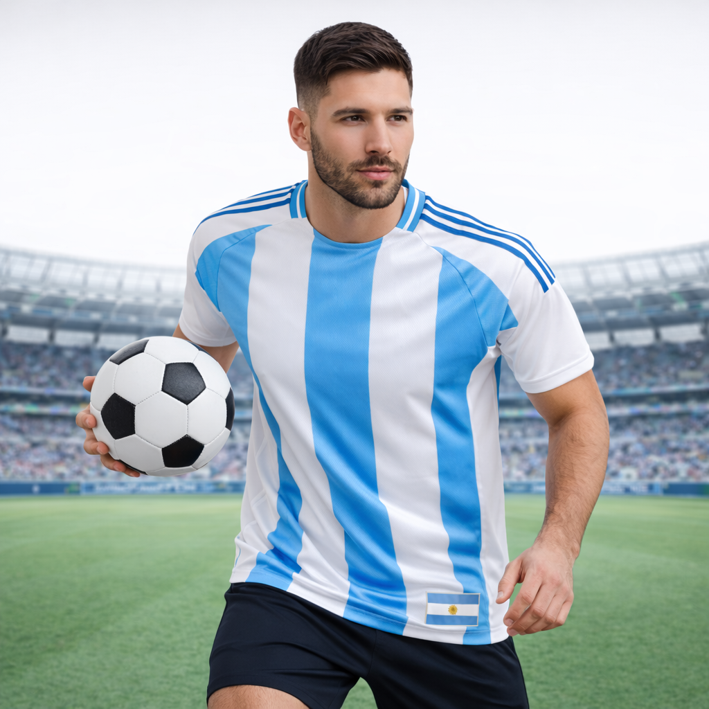 Argentina Men’s Football Home Jersey – Breathable Short Sleeve Performance Tee