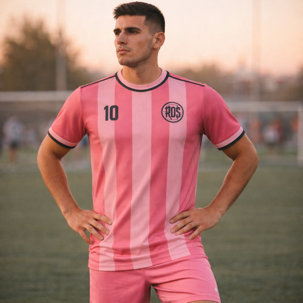 Rosario 10 – Pink Stripes Match Jersey – Recycled Performance Polyester