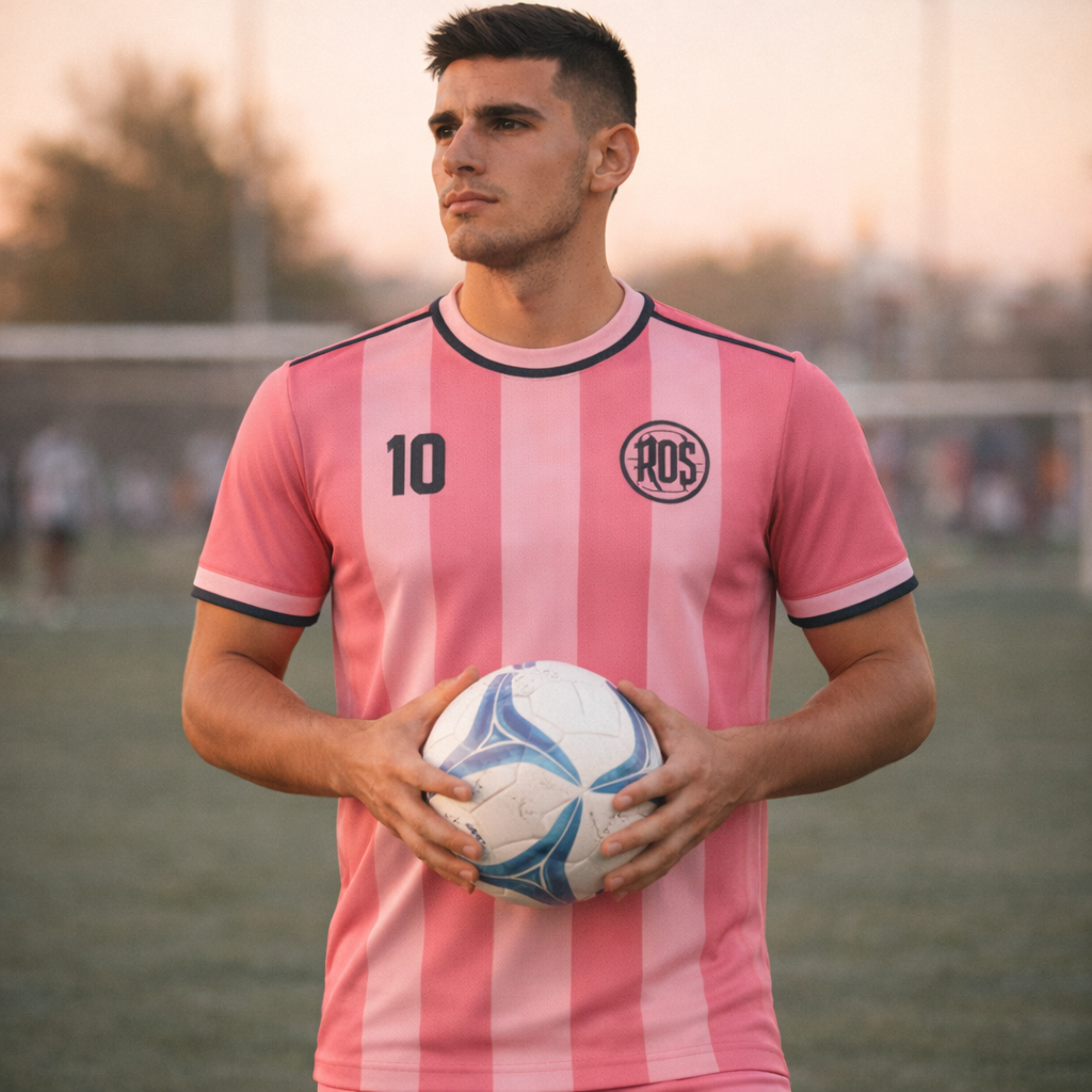 Rosario 10 – Pink Stripes Match Jersey – Recycled Performance Polyester